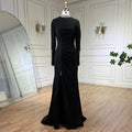 Women Custom Black Satin Mock Neck Mermaid Evening Dress With Split