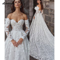 Luxury Customized Ivory Lace A Line Bridal Gown With Sleeves