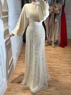 Serene Hill 2026 Elegant Mauve Muslim Evening Gowns Dubai High Neck Full Sleeve Formal Party Dress for Women DLA73676 Customized