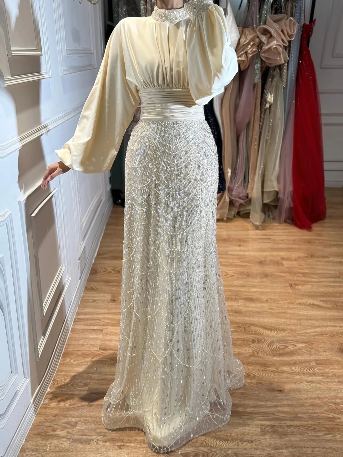 Serene Hill 2026 Elegant Mauve Muslim Evening Gowns Dubai High Neck Full Sleeve Formal Party Dress for Women DLA73676 Customized