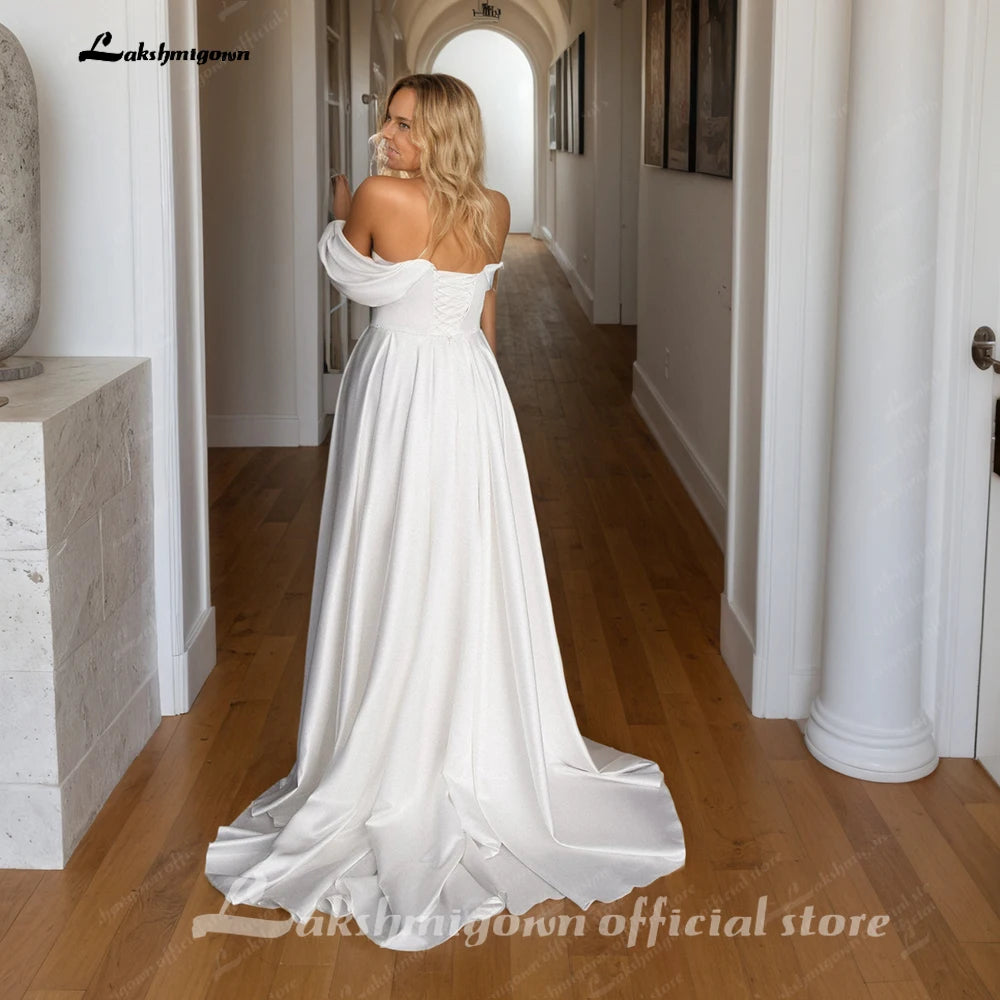 Soft Satin Off Shoulder Plus Size Custom Bridal Wedding Dress