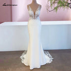 Custom Boho Lace Mermaid Wedding Dress With Romantic Satin Appliques