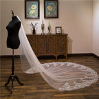 Elegant Cathedral Bridal Veil With Lace Appliques In White Ivory And Black