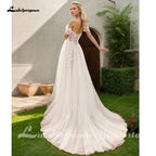 Custom Lace Boho Off Shoulder Wedding Gown With Detachable Sleeves