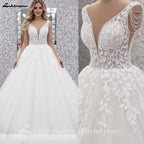Lakshmigown Custom Beaded V Neck Wedding Dress With Tassel And Lace Up Back