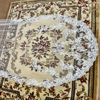 White Ivory Cathedral Bridal Veil With Lace Wedding Applique