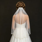 Vintage Pearl Beaded Fingertip Wedding Veil Single Layer Tulle Comb