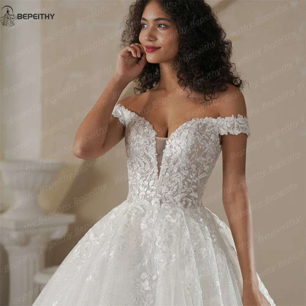 Custom Off The Shoulder Lace Wedding Dress Ivory Bridal Gown Women 2025