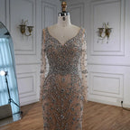 Serene Hill Turquoise Beaded Mermaid Long Sleeve Evening Gown