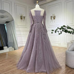 Pink Long Sleeves A Line Beaded Dubai Evening Wedding Party Dress 2025