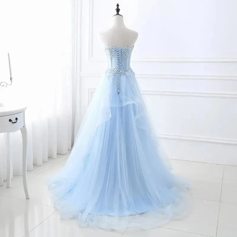 Neues hellblaues langärmeliges Sweatshirt für Damen Mädchen Frauen Prinzessin Ball Bankett Party Hochzeits Brautkleid Kleid