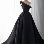 Custom Black One Shoulder Beaded A Line Formal Evening Gown