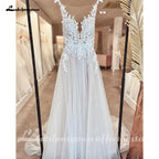 Lakshmigown Custom Illusion Backless Sleeveless Appliques Wedding Dress Bride
