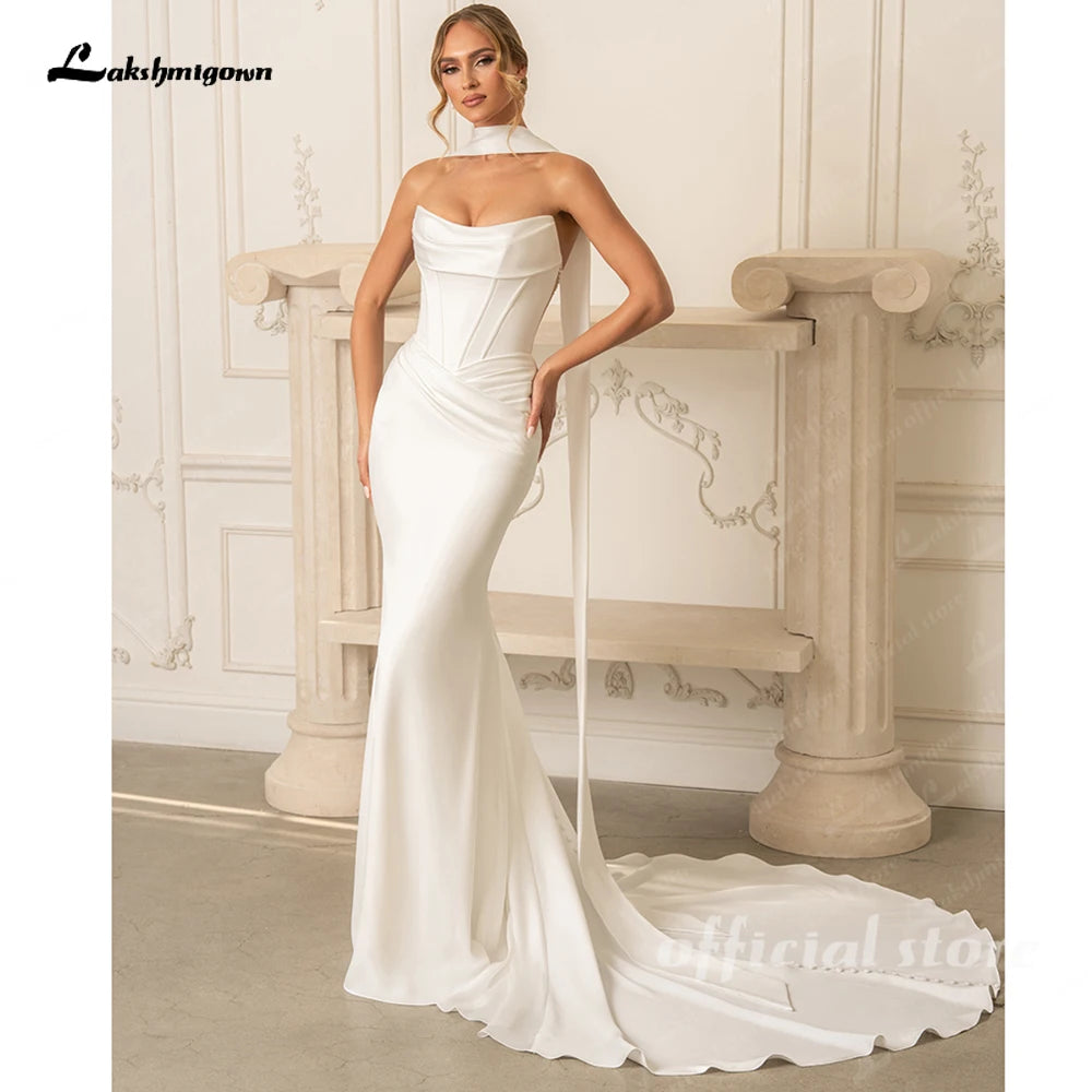 Lakshmigown Beaded Off The Shoulder Mermaid Wedding Dress Crepe Custom Gown