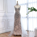 Custom Silver Beaded Mermaid Evening Dress With Cape Wedding Gown