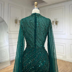 Customized Caramel Mermaid Evening Dress With Beaded Cape Sleeves For Wedding