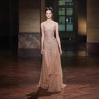 Serene Hill Custom Nude A Line Beaded Luxury Evening Party Gown 2026
