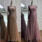 Pink Long Sleeve Mermaid Beaded Customized Evening Dress For Women