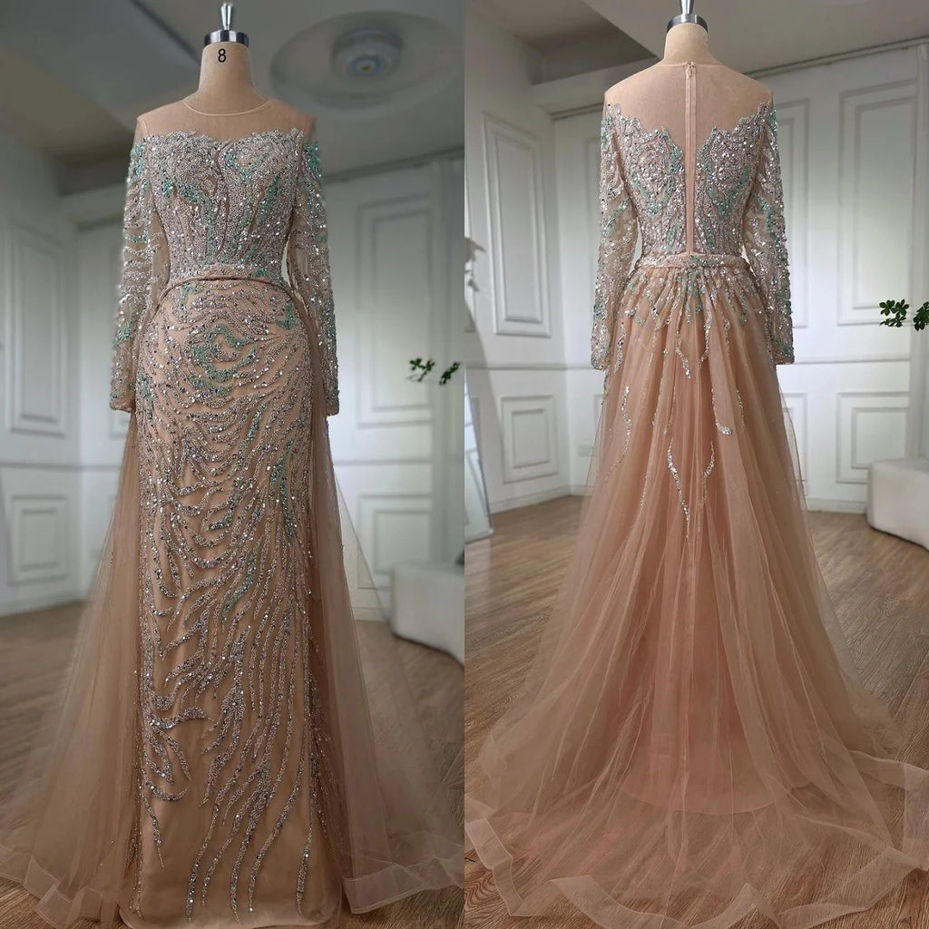 Serene Hill Nude Mermaid Long Sleeve Beaded Evening Dress For Women