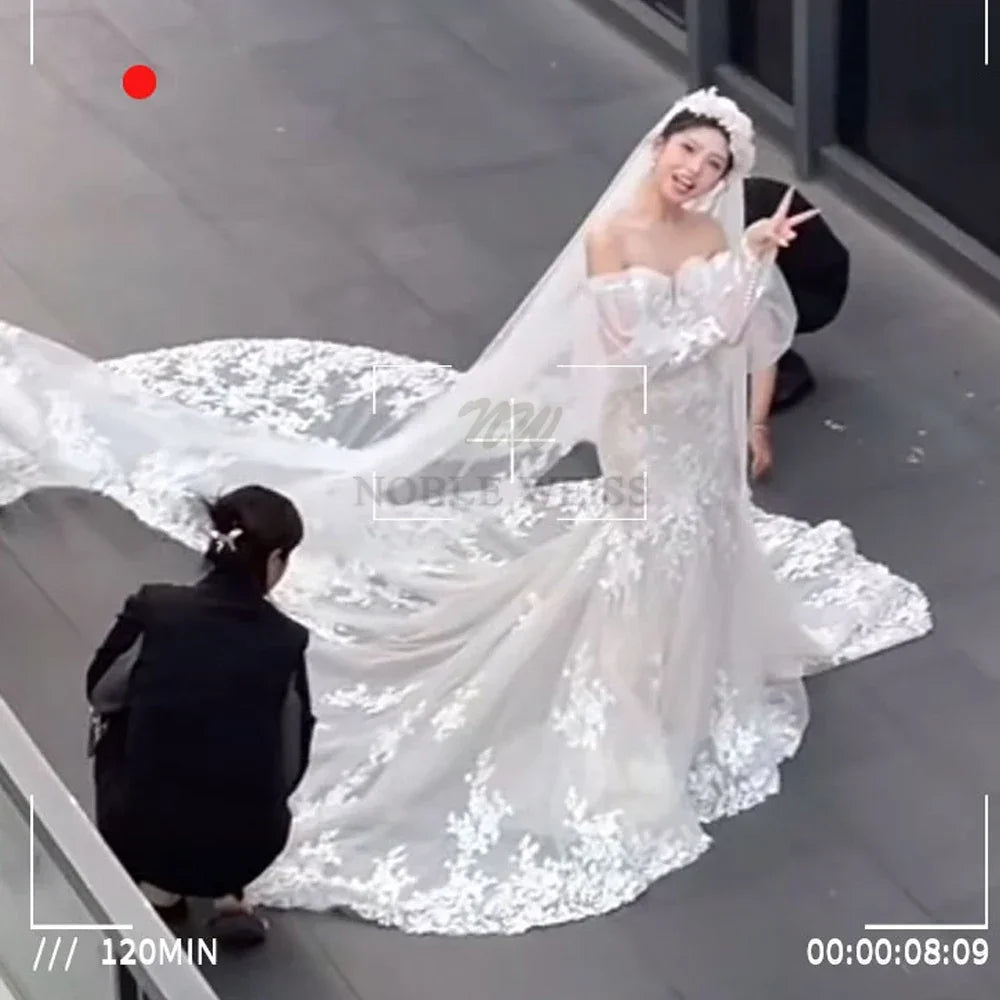 Custom Long Cathedral Wedding Veil With Lace Appliques And Comb