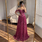 Serene Hill Fuchsia Beaded Off Shoulder Wedding Evening Dress Gown