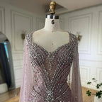 Dubai Luxury Nude Cape Sleeves Beaded Evening Dress LA72575A