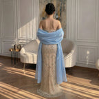 Luxury Blue Beaded Mermaid Evening Gown Custom Formal Women Party Dress