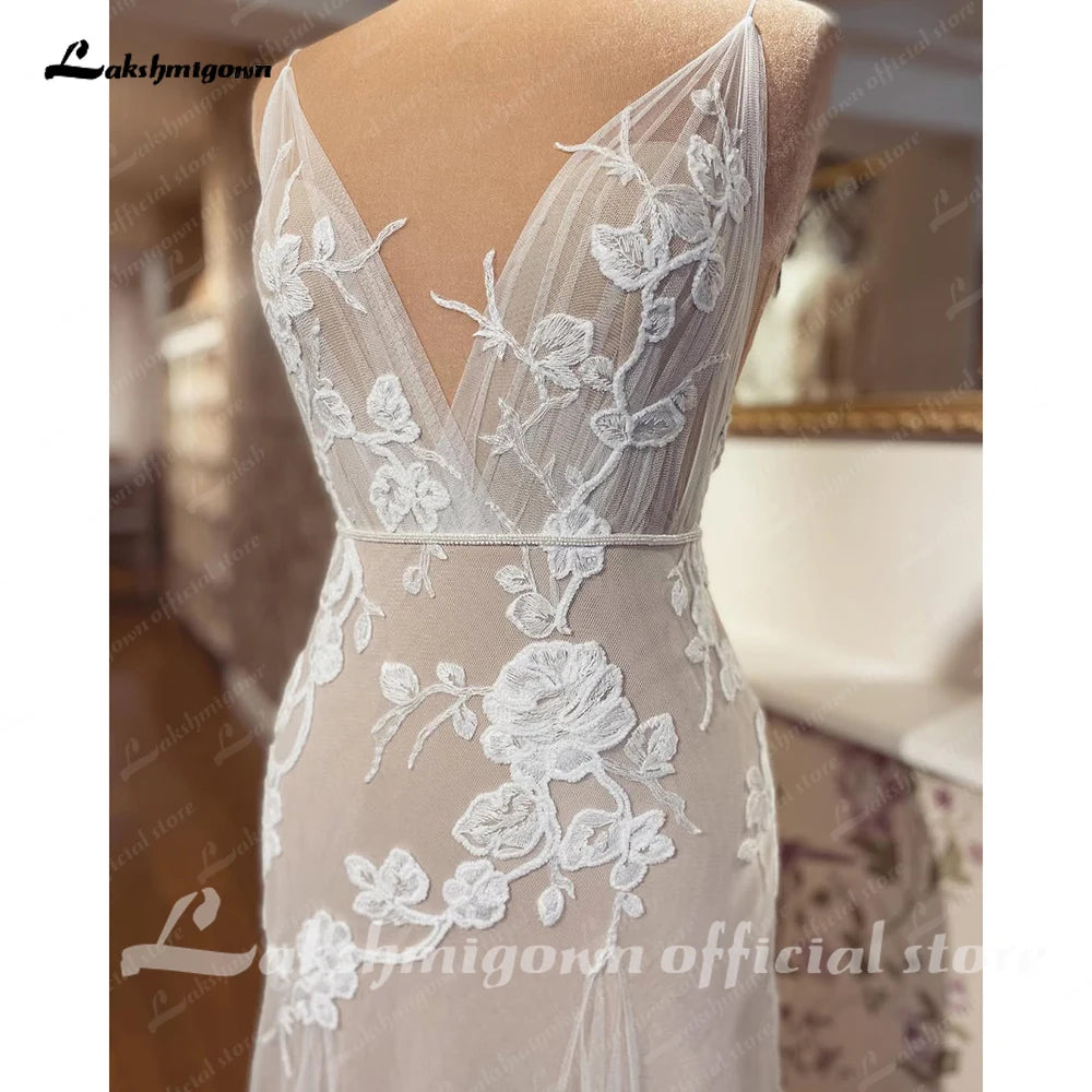 Lakshmigown Customized Champagne Mermaid Boho Beach Wedding Dress Women