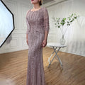 Pink Mermaid Two Piece Evening Dress With Beaded Jacket For Women