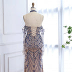 Luxury Kosovo Blue Evening Dress With Gloves LA72760C