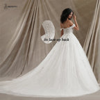 Custom Made Plus Size Ivory Off Shoulder Glitter Wedding Dress