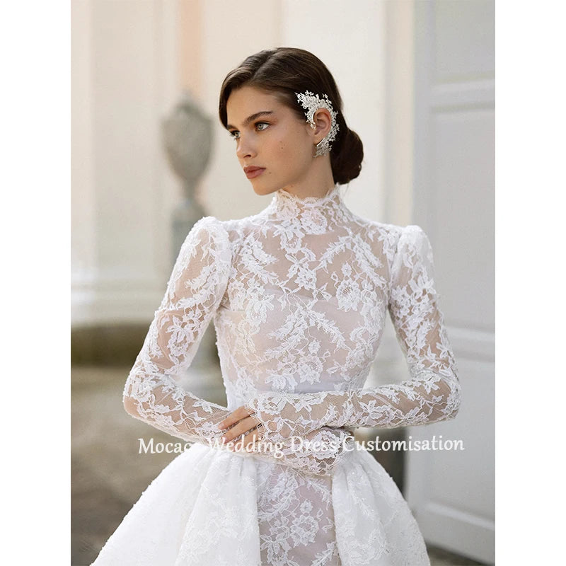 Custom Luxury Lace Mermaid Wedding Dress With Detachable Train
