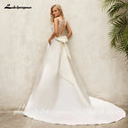 Custom Satin Wedding Dress With Lace Appliques For Women