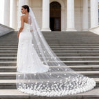 3D Flower Cathedral Bridal Veil With Comb White Ivory Wedding Tulle