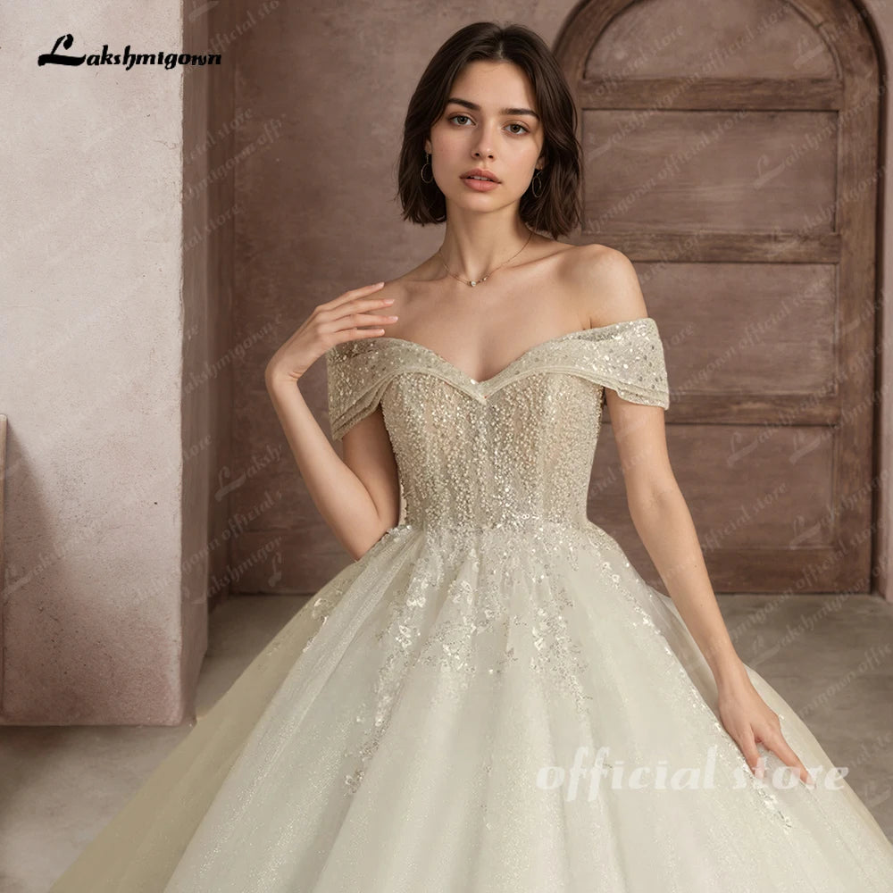 Customized Princess Beading Wedding Dress Off Shoulder Ball Gown