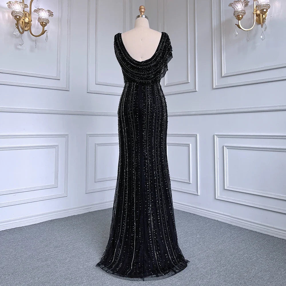 Customized Silver Beaded Mermaid Evening Dress Wedding Gown For Women