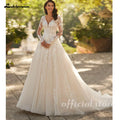 Custom Princess Long Sleeve Wedding Dress With Lace Appliques Tulle
