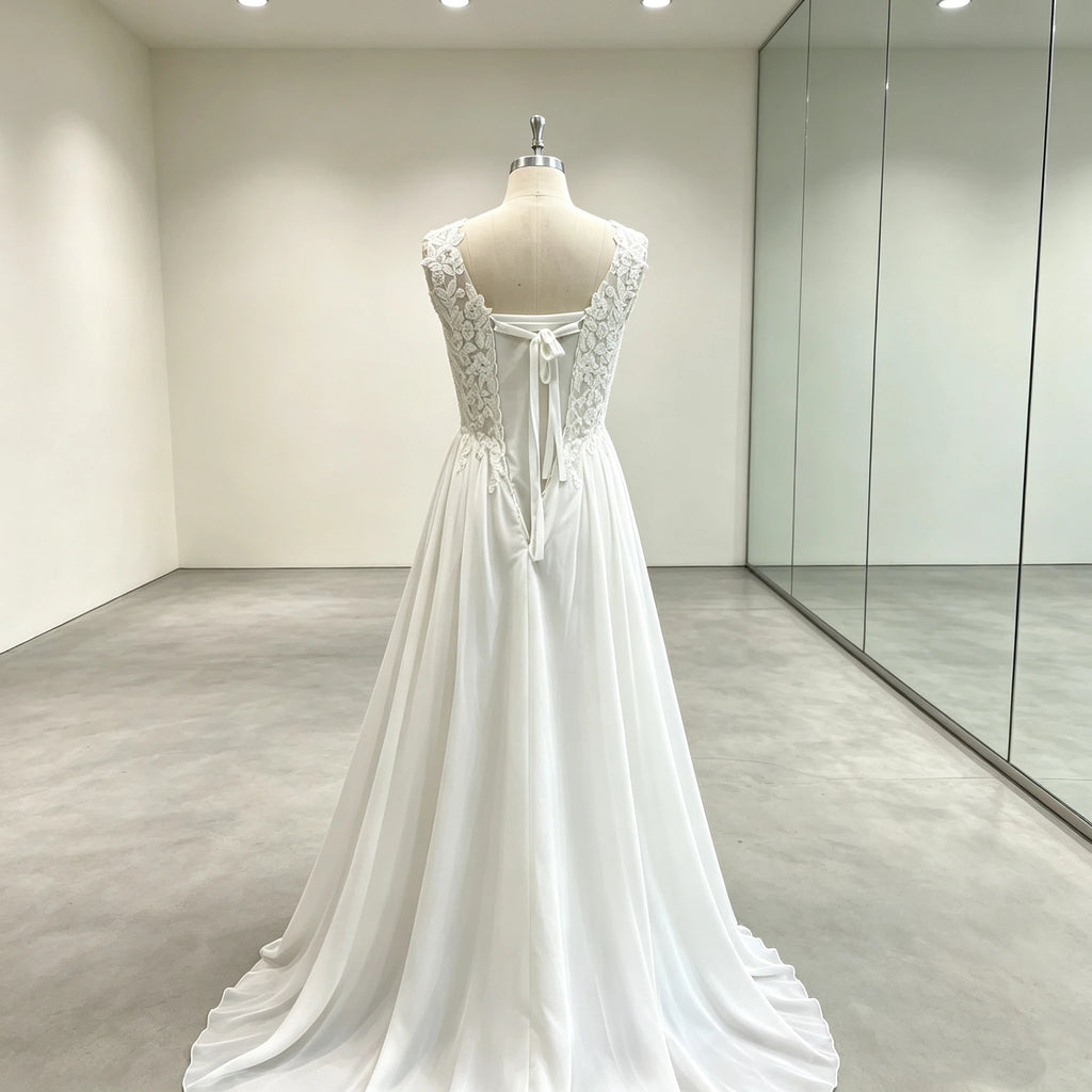 Plus Size Wedding Dress A Line Chiffon Lace Appliques Custom Bridal Gown