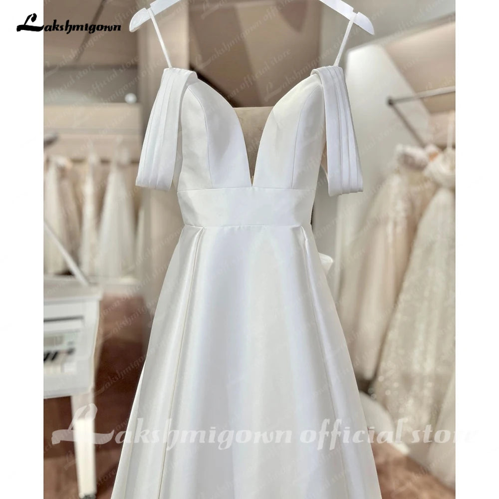 Lakshmigown Customized A Line Satin Off Shoulder Wedding Bridal Dress