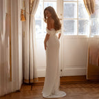 Custom Off Shoulder Satin Mermaid Wedding Dress With Corset And High Slit
