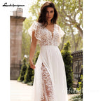 Lakshmigown Summer Boho Wedding Dress Beach Lace V Neck Custom Bridal Gown