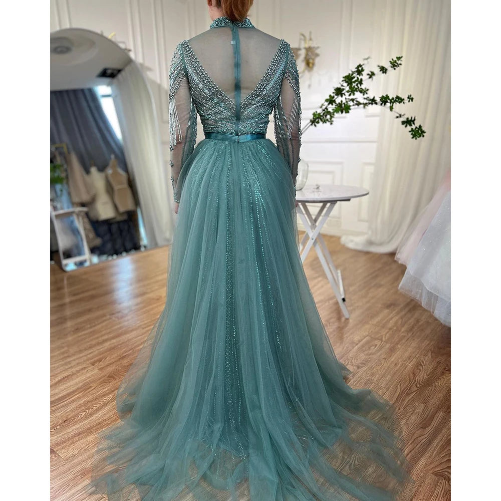 Serene Hill Nude Beaded Mermaid Evening Gown Muslim Party Dress DLA71533