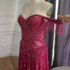 Serene Hill Fuchsia Beaded Off Shoulder Wedding Evening Dress Gown