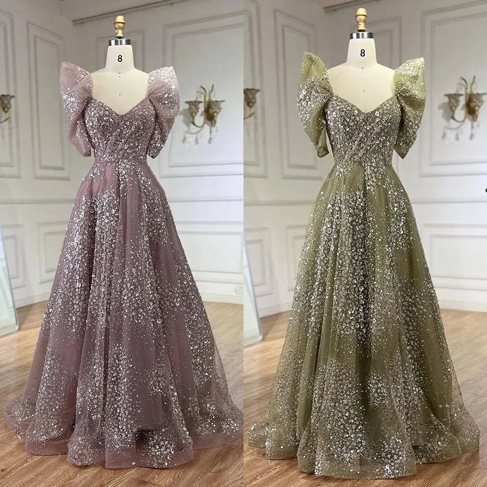 Customized Pink A Line Beaded Evening Dress For Wedding Party Women
