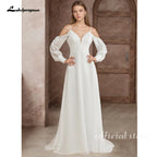Custom Illusion Off White Bridal Gown Off Shoulder Long Sleeve Wedding Dress