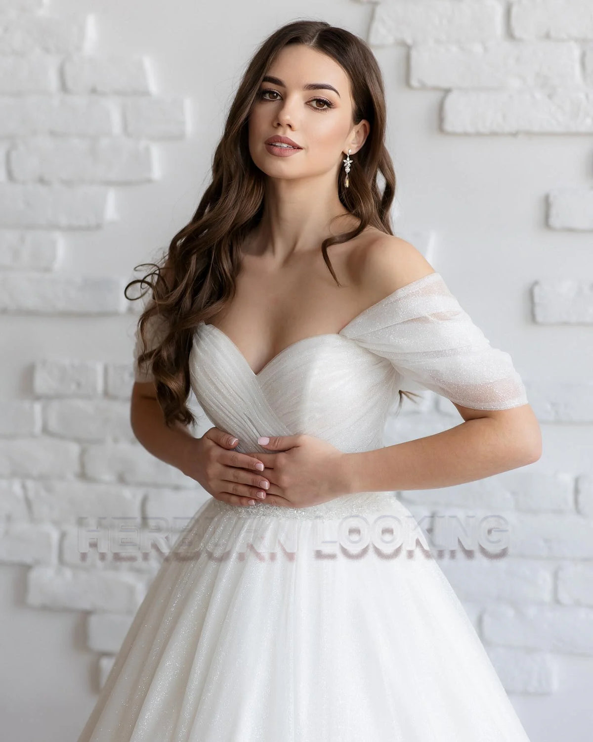 Herburn Pleated A Line Wedding Dress With Appliques Custom Made