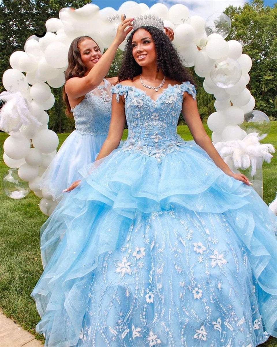 2026 Sky Blue Quinceanera Dresses Beading Sweetheart Appliques Ball Gown Lace Up Graduation Party Dress Robes De Bal