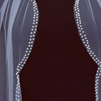 Vintage Pearl Beaded Fingertip Wedding Veil Single Layer Tulle Comb
