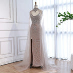 Luxury Sexy Split Evening Dress With Cape Nude LA73339