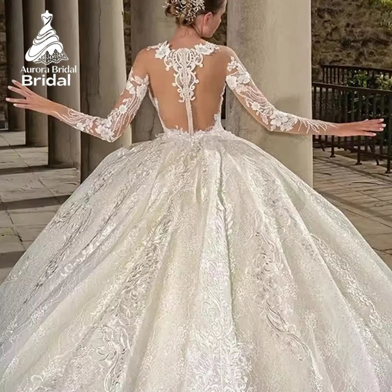 Aurora Custom Vintage Puffy A Line Long Sleeves Wedding Dress